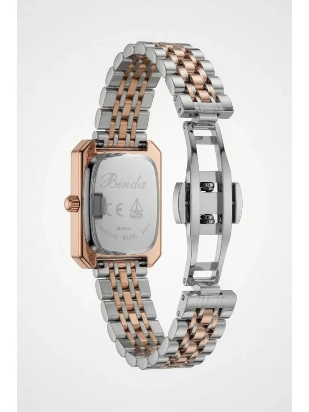 Women's Silver Gold Burgundy Vintage Rectangular Case Stainless Steel Band Watch
